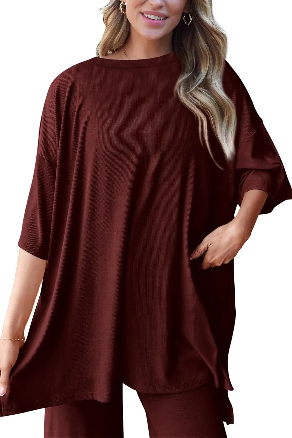 PRETTYGARDEN Women's 2 Piece Outfits Casual Short Sleeve Pullover Tops and Wide Leg Pants Lounge Sets Tracksuits