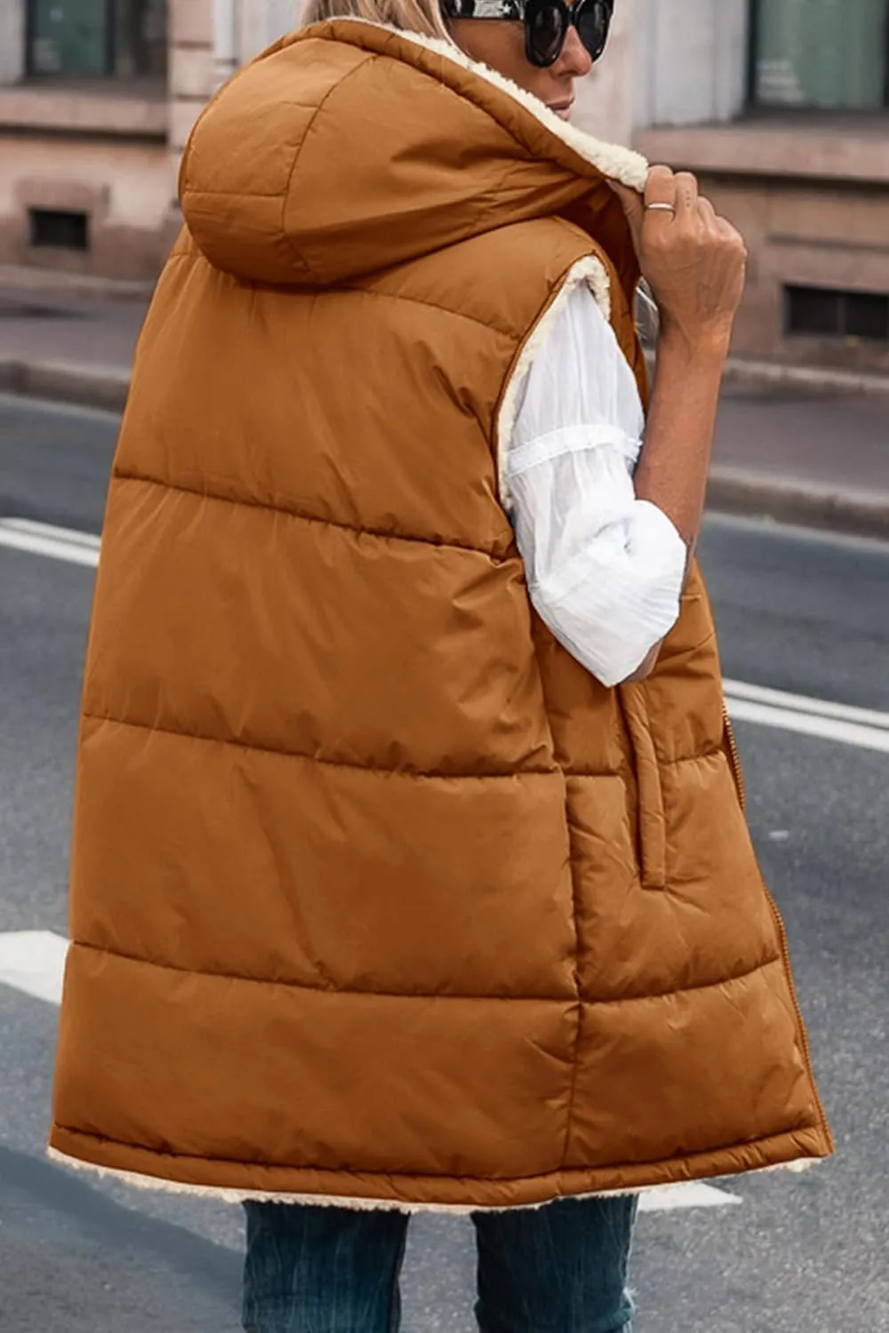 PRETTYGARDEN Womens 2025 Fall Reversible Vests Sleeveless Fleece Jacket Zip Up Hoodie Pockets Long Warm Winter Coat Outerwear