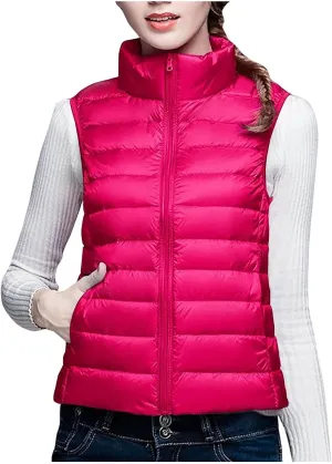 Puffer Vest Women Sleeveless Winter Jackets Lightweight Quilted Vests Zip Up Casual Down Vest Stand Collar Warm Coat