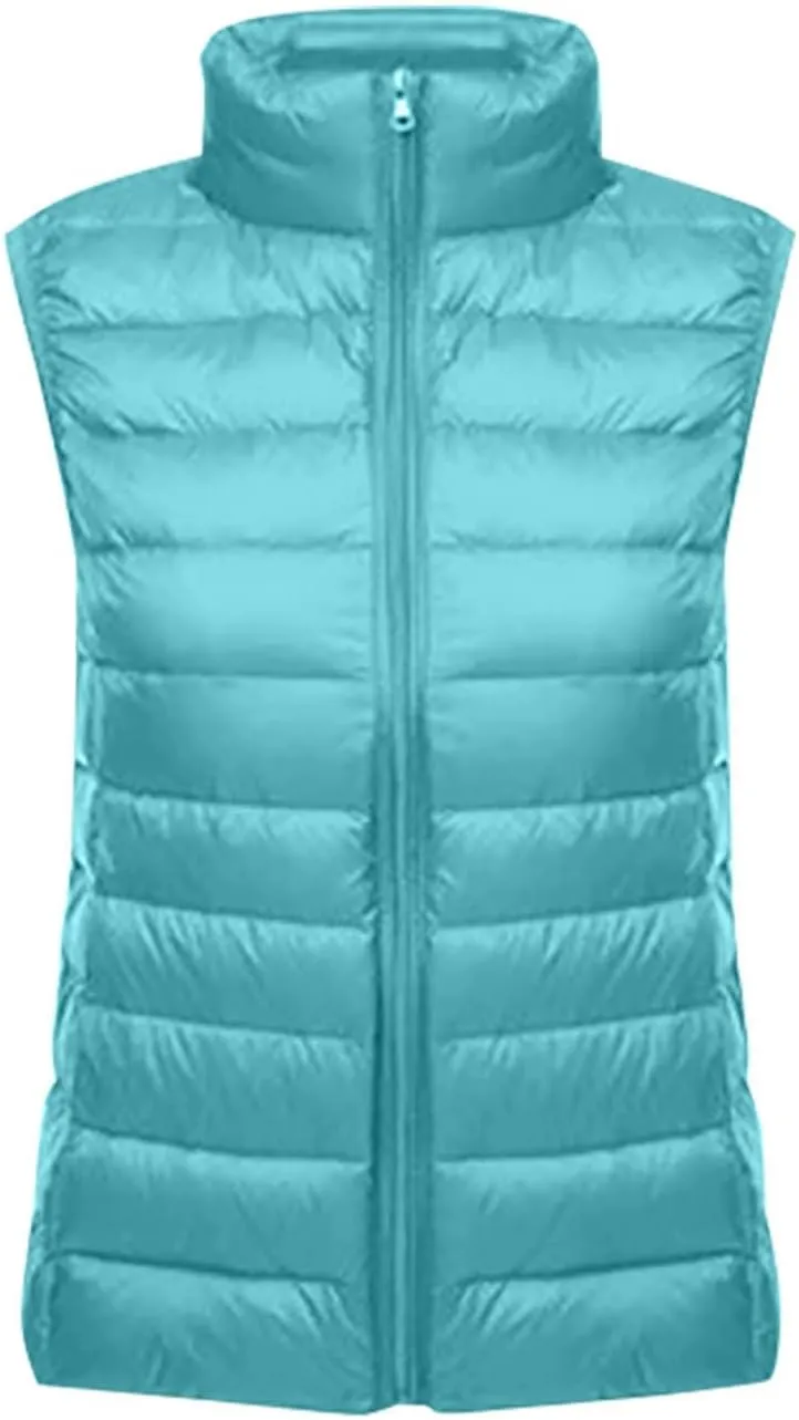 Puffer Vest Women Sleeveless Winter Jackets Lightweight Quilted Vests Zip Up Casual Down Vest Stand Collar Warm Coat
