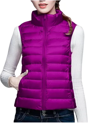 Puffer Vest Women Sleeveless Winter Jackets Lightweight Quilted Vests Zip Up Casual Down Vest Stand Collar Warm Coat