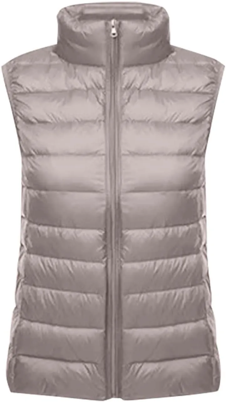 Puffer Vest Women Sleeveless Winter Jackets Lightweight Quilted Vests Zip Up Casual Down Vest Stand Collar Warm Coat