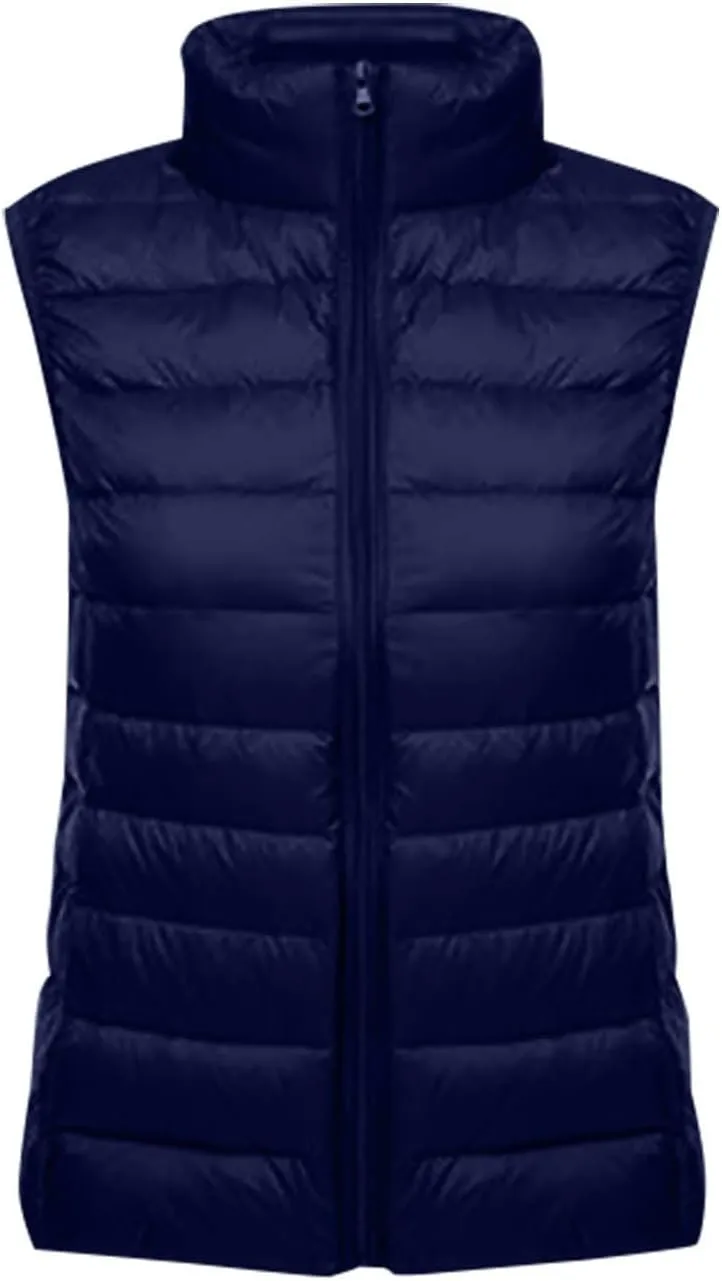 Puffer Vest Women Sleeveless Winter Jackets Lightweight Quilted Vests Zip Up Casual Down Vest Stand Collar Warm Coat