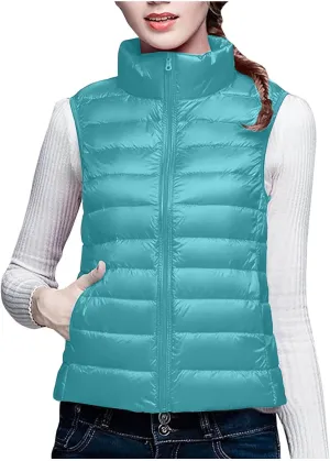 Puffer Vest Women Sleeveless Winter Jackets Lightweight Quilted Vests Zip Up Casual Down Vest Stand Collar Warm Coat