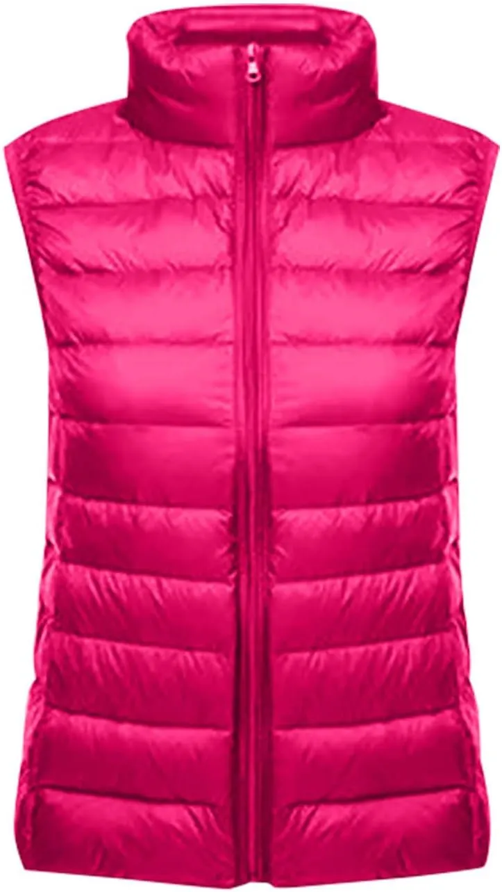 Puffer Vest Women Sleeveless Winter Jackets Lightweight Quilted Vests Zip Up Casual Down Vest Stand Collar Warm Coat