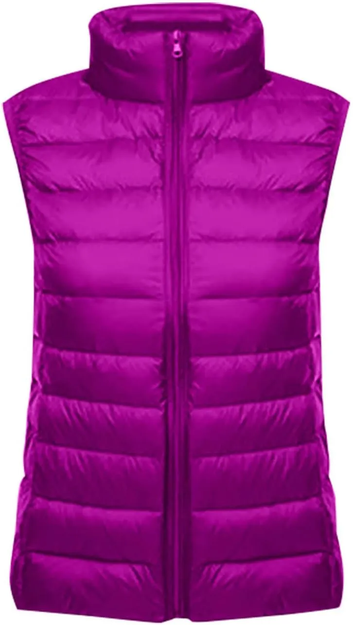 Puffer Vest Women Sleeveless Winter Jackets Lightweight Quilted Vests Zip Up Casual Down Vest Stand Collar Warm Coat