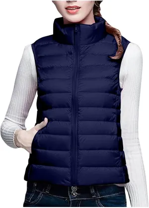 Puffer Vest Women Sleeveless Winter Jackets Lightweight Quilted Vests Zip Up Casual Down Vest Stand Collar Warm Coat