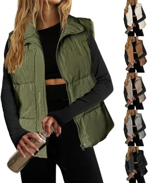 Puffer Vest Women Sleeveless Zip Up Quilted Down Vest Jacket Lightweight Oversized Puffy Vests Outerwear with Pockets