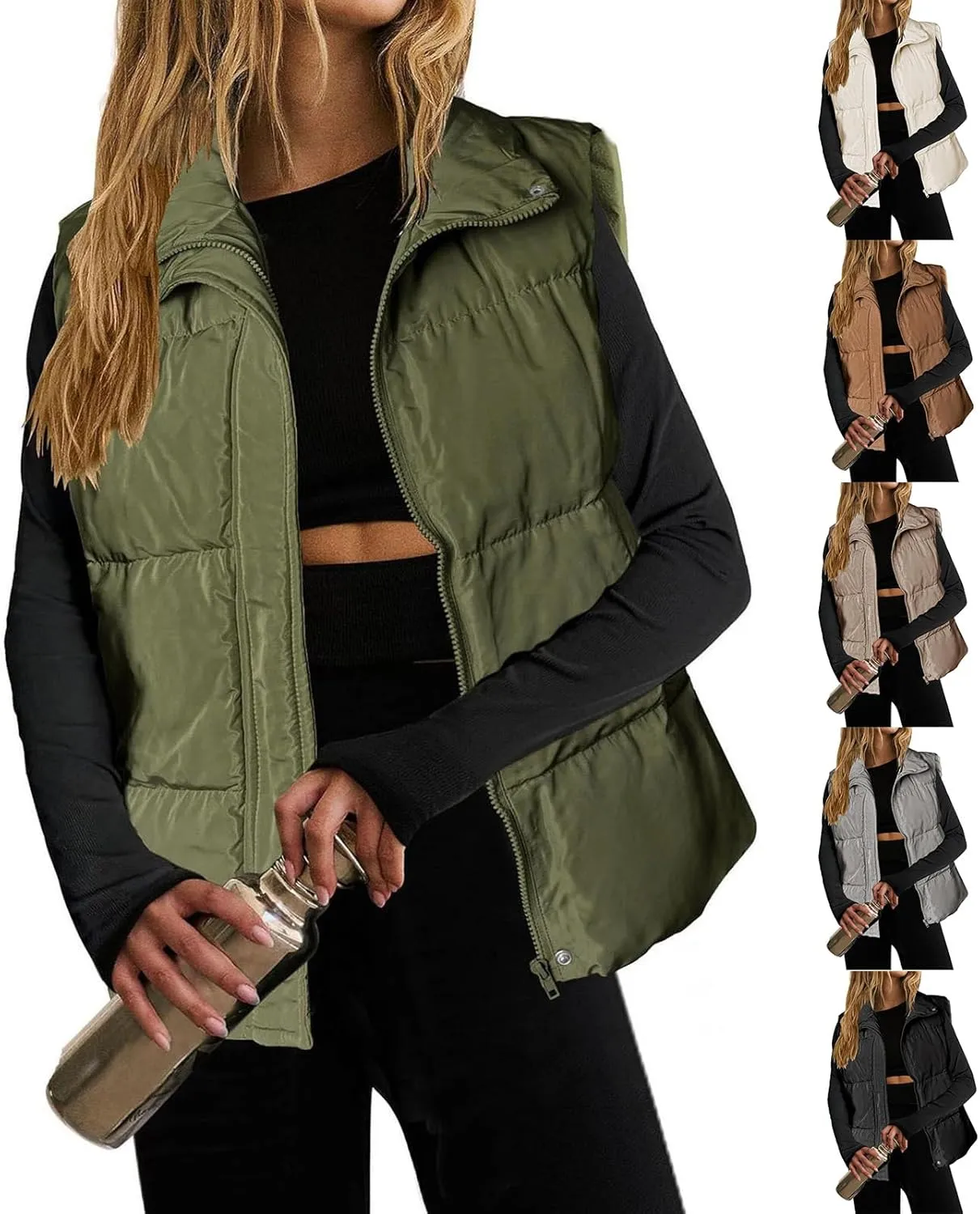 Puffer Vest Women Sleeveless Zip Up Quilted Down Vest Jacket Lightweight Oversized Puffy Vests Outerwear with Pockets