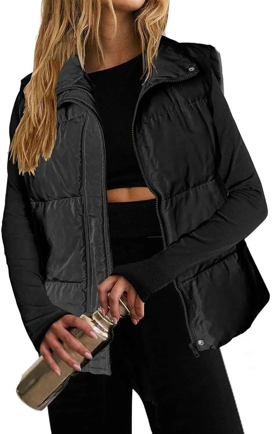 Puffer Vest Women Sleeveless Zip Up Quilted Down Vest Jacket Lightweight Oversized Puffy Vests Outerwear with Pockets