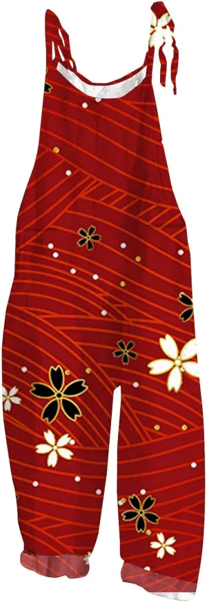 Rompers for Women Plus Size Sleeveless Bohemian Jumpsuits Floral Print Loose Harem Long Pants Jumpers Baggy Overalls