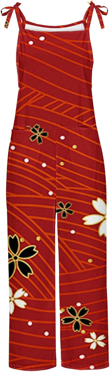 Rompers for Women Plus Size Sleeveless Bohemian Jumpsuits Floral Print Loose Harem Long Pants Jumpers Baggy Overalls