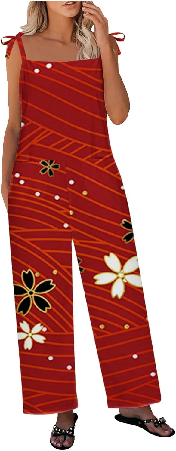Rompers for Women Plus Size Sleeveless Bohemian Jumpsuits Floral Print Loose Harem Long Pants Jumpers Baggy Overalls