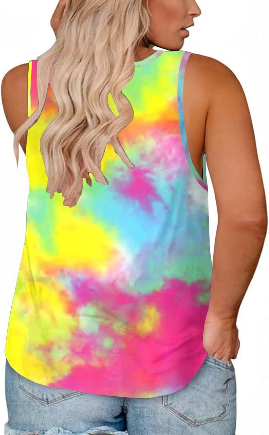 ROSRISS Plus-Size Tank Tops for Women Summer Casual Sleeveless Button Up T-Shirts