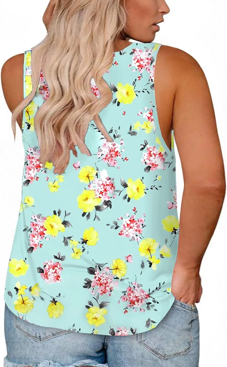 ROSRISS Plus-Size Tank Tops for Women Summer Casual Sleeveless Button Up T-Shirts