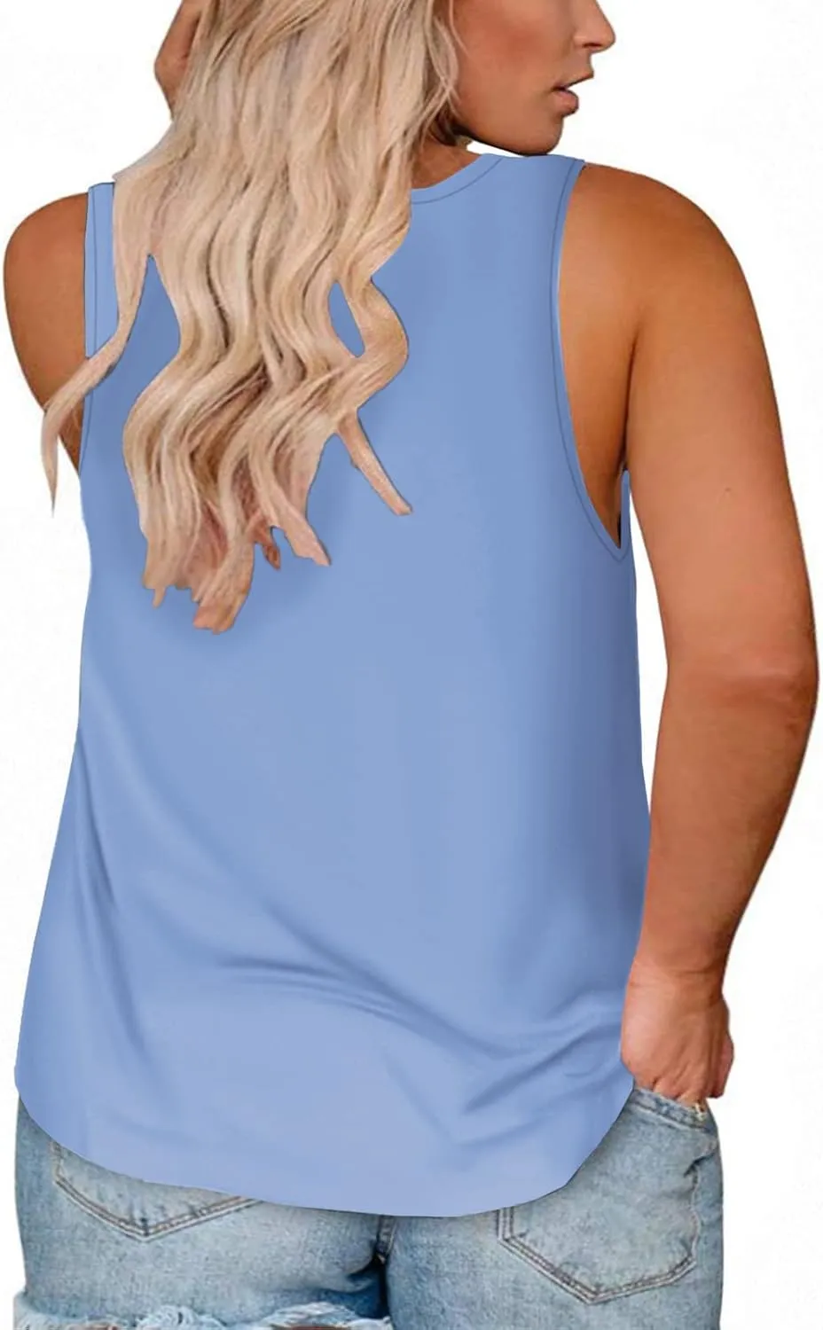 ROSRISS Plus-Size Tank Tops for Women Summer Casual Sleeveless Button Up T-Shirts