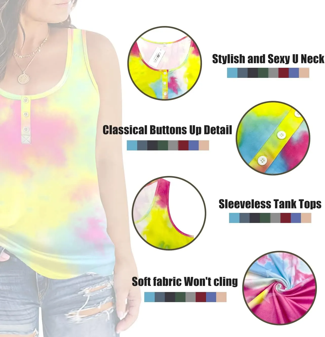 ROSRISS Plus-Size Tank Tops for Women Summer Casual Sleeveless Button Up T-Shirts