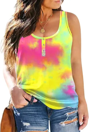 ROSRISS Plus-Size Tank Tops for Women Summer Casual Sleeveless Button Up T-Shirts