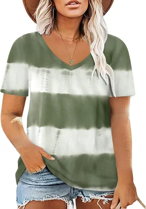 ROSRISS Plus Size Tops for Women Summer Tie Dye T Shirts