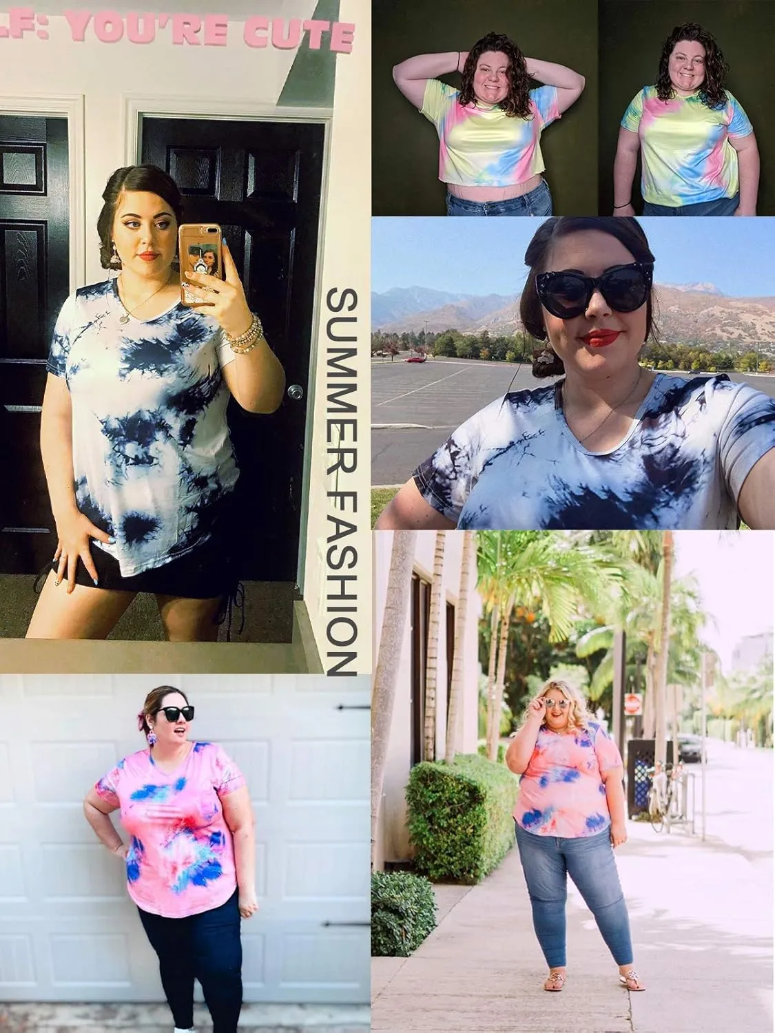 ROSRISS Plus Size Tops for Women Summer Tie Dye T Shirts