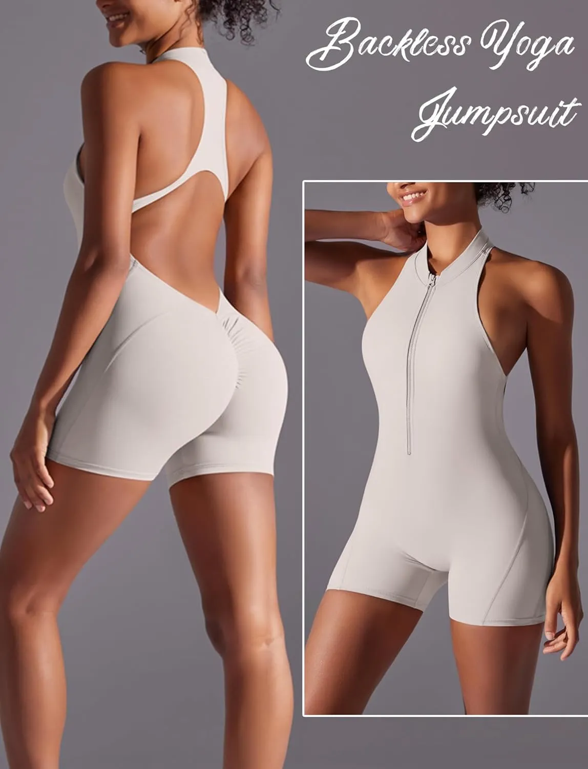 SEAUR One Piece Workout Jumpsuits for Women Backless Tummy Control Sleeveless Jumpsuits Scrunch Yoga Romper
