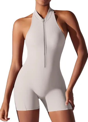 SEAUR One Piece Workout Jumpsuits for Women Backless Tummy Control Sleeveless Jumpsuits Scrunch Yoga Romper
