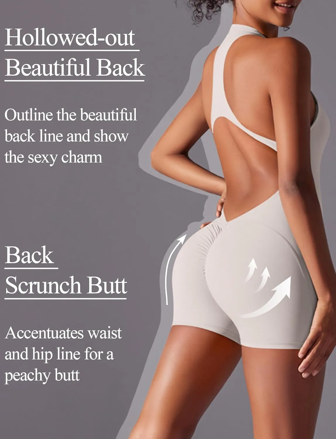 SEAUR One Piece Workout Jumpsuits for Women Backless Tummy Control Sleeveless Jumpsuits Scrunch Yoga Romper