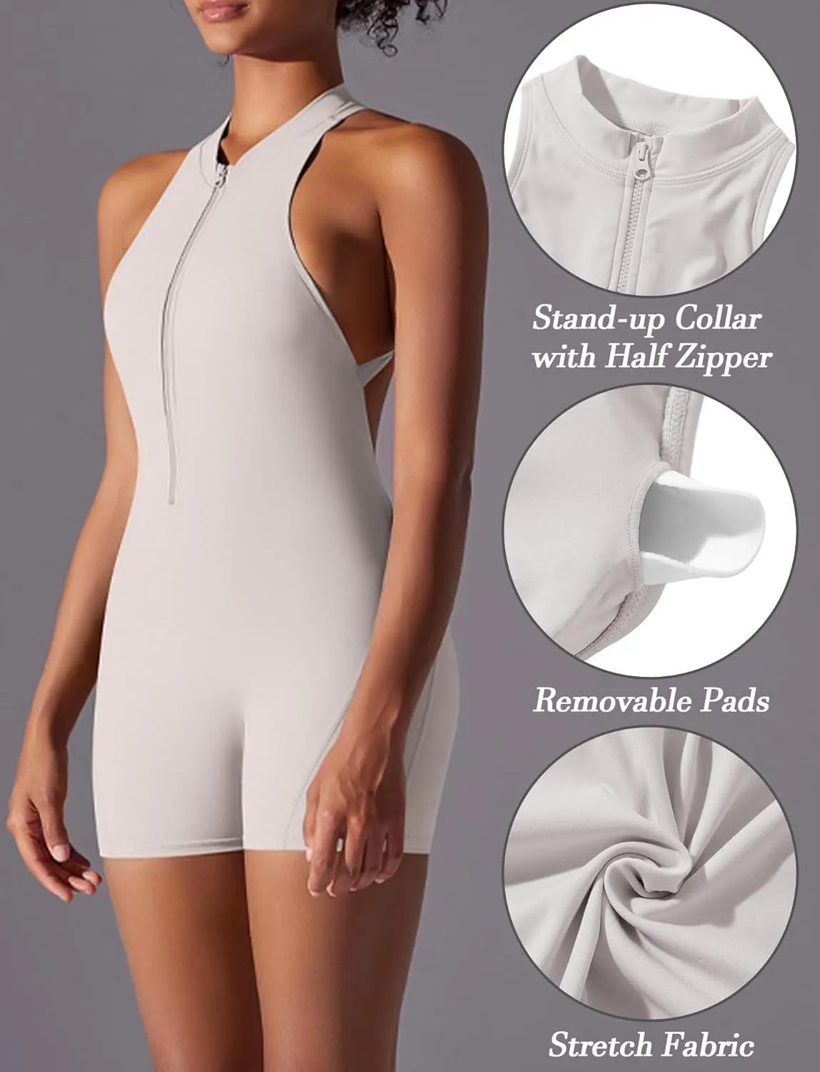 SEAUR One Piece Workout Jumpsuits for Women Backless Tummy Control Sleeveless Jumpsuits Scrunch Yoga Romper