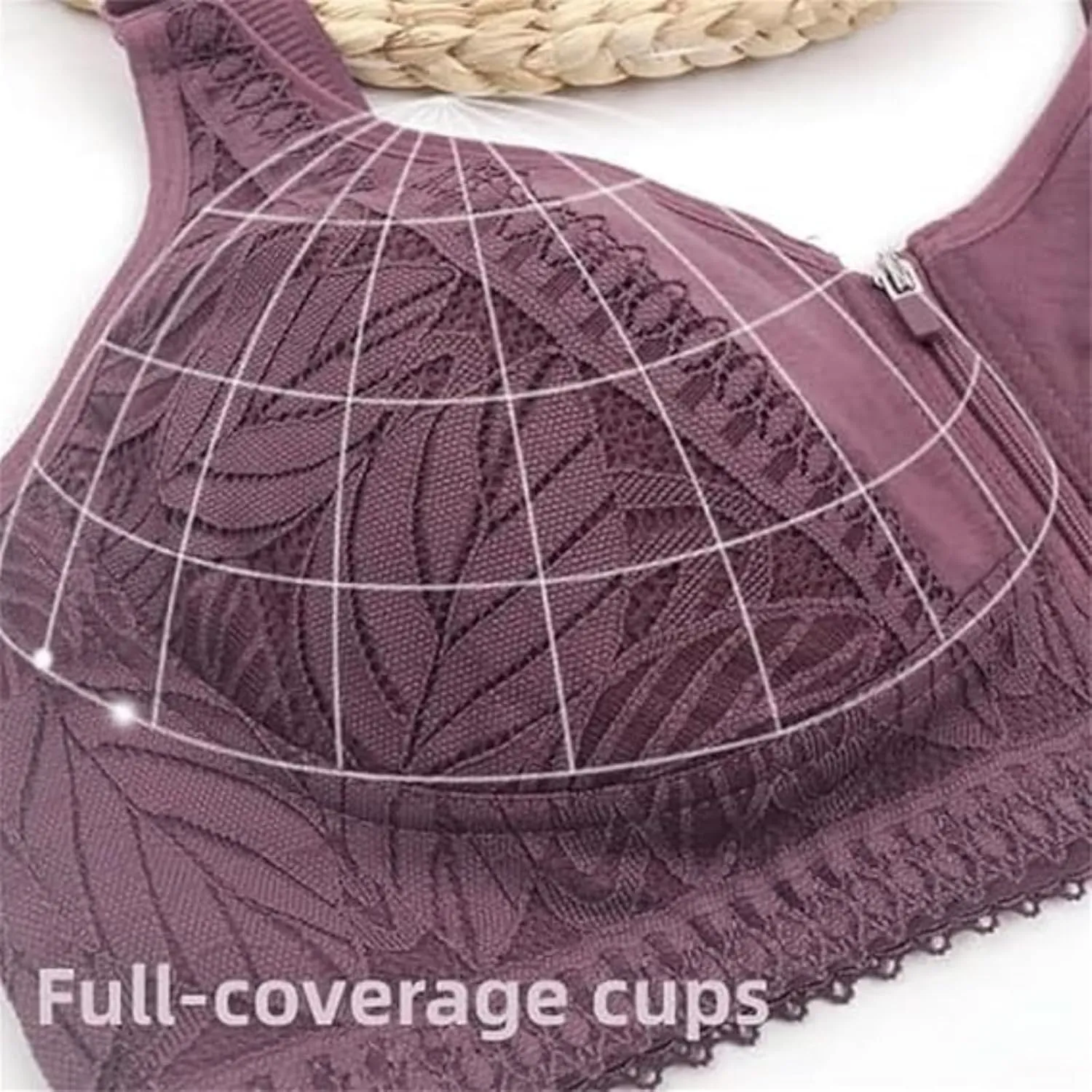Senorita Zip up Bra, Front Zip Powerful Support Comfy Bra, Wireless Large Size Comfy & Feminine