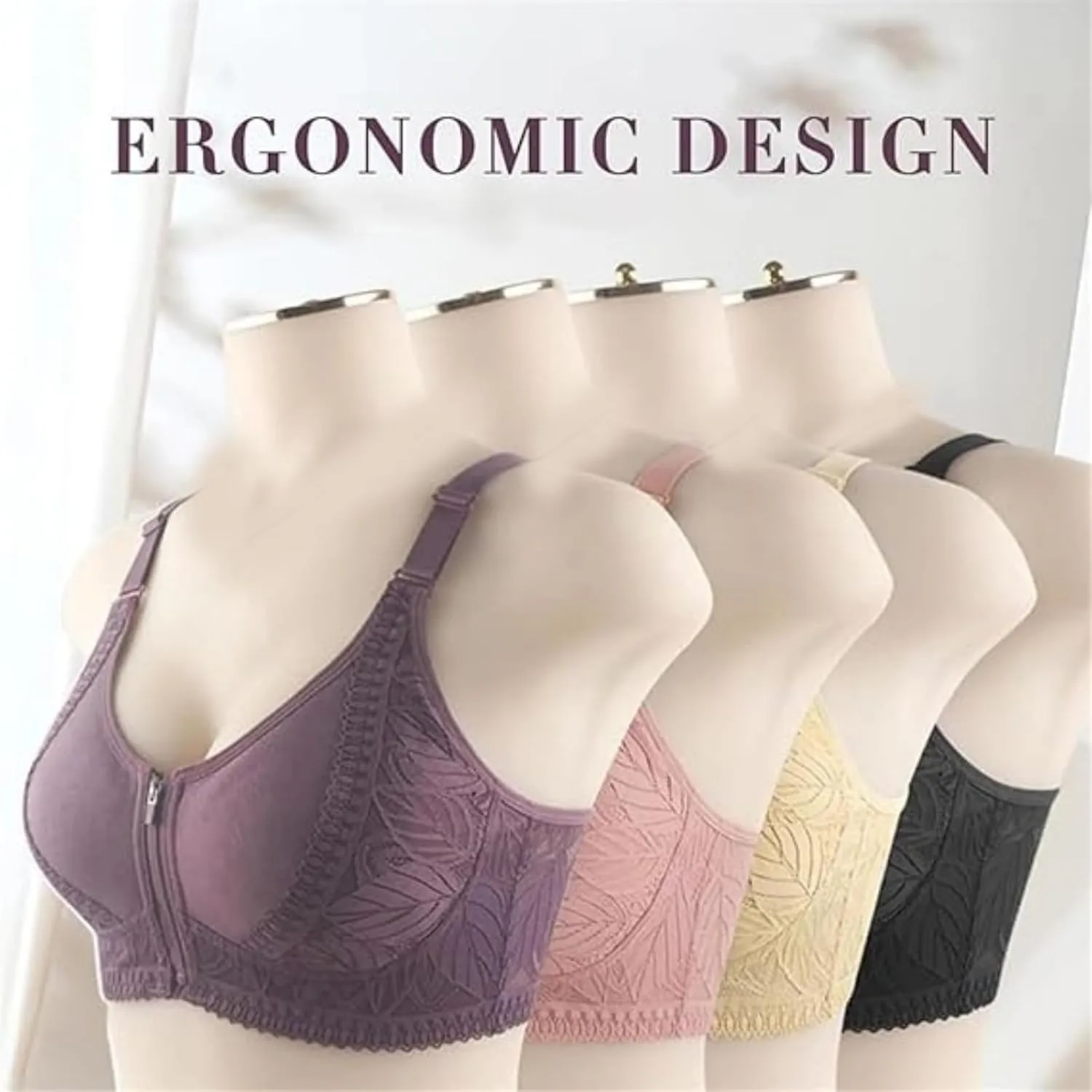Senorita Zip up Bra, Front Zip Powerful Support Comfy Bra, Wireless Large Size Comfy & Feminine