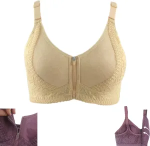 Senorita Zip up Bra, Front Zip Powerful Support Comfy Bra, Wireless Large Size Comfy & Feminine