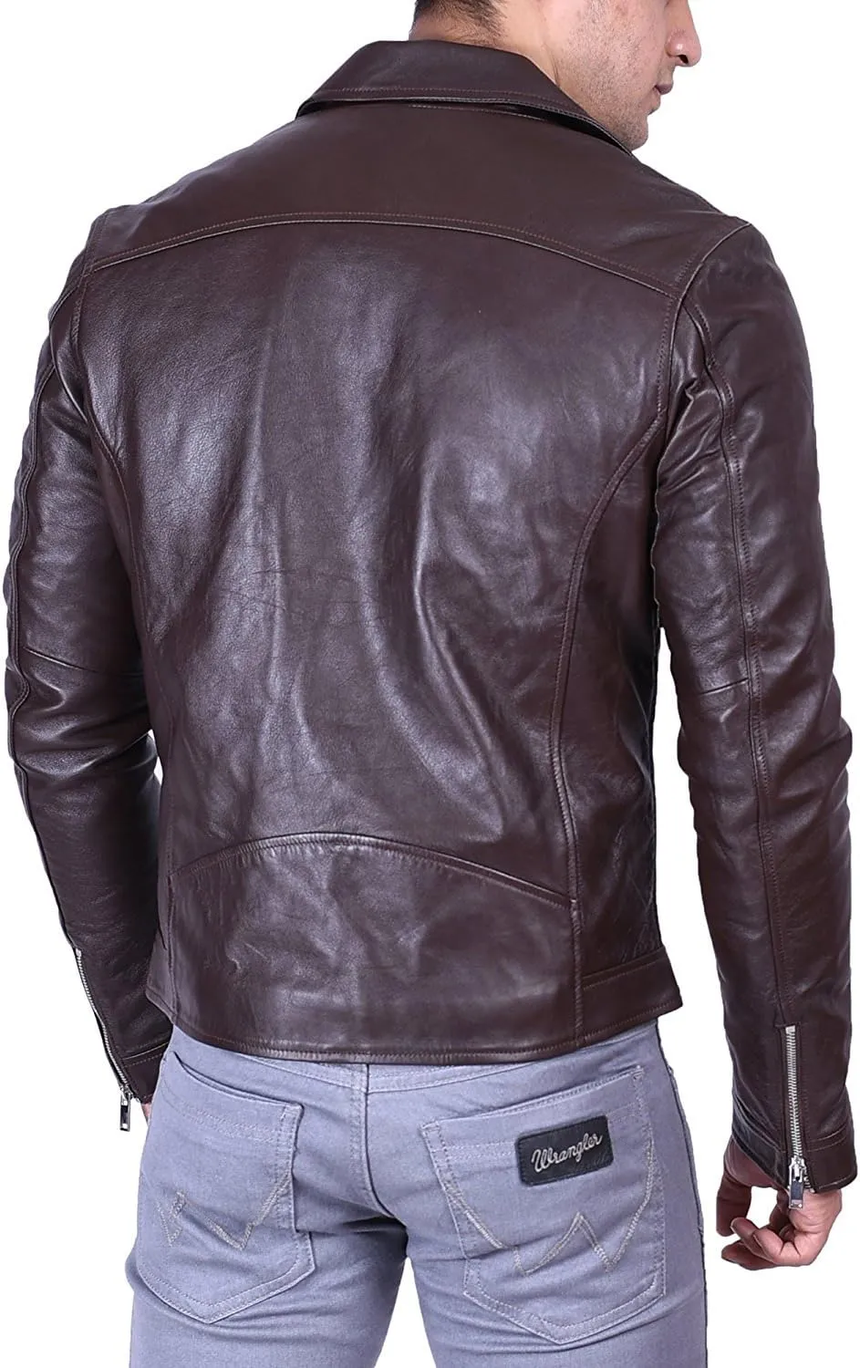 SID Classic Men's Police Style Motorcycle Leather Jacket with Asymmetric Design and Functional Pockets