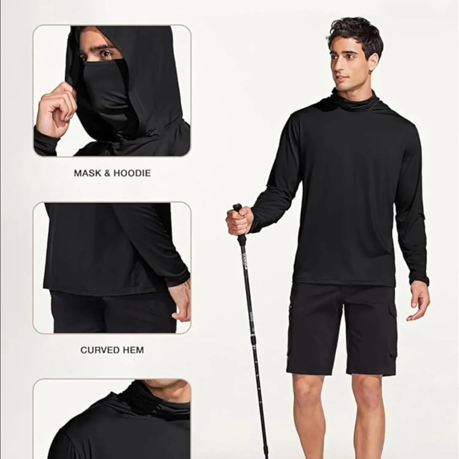 Sun Hoodies for Men Solid Long Sleeve Hooded Sweatshirts Pullover Tops Lightweight Rash Guard Fishing Hiking Shirts