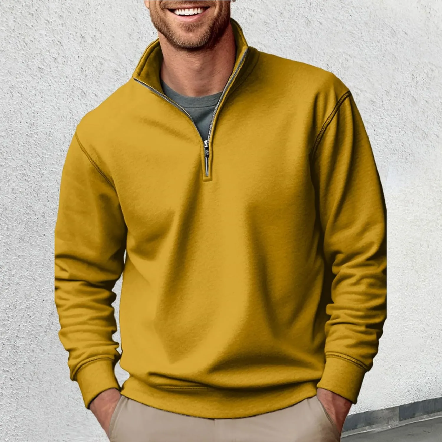 Sweatshirts for Men 2024 Fall Casual Stand Collar Button Up Pullover Sweatshirts Casual Loose Athletic Shirt Top