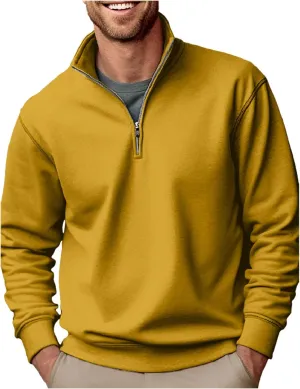 Sweatshirts for Men 2024 Fall Casual Stand Collar Button Up Pullover Sweatshirts Casual Loose Athletic Shirt Top