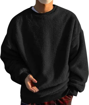 Sweatshirts for Men Long Sleeve Crew Neck Solid Color Casual Basic Warmth Pullover Soft Fall Winter Fleece Trendy Sweater Top