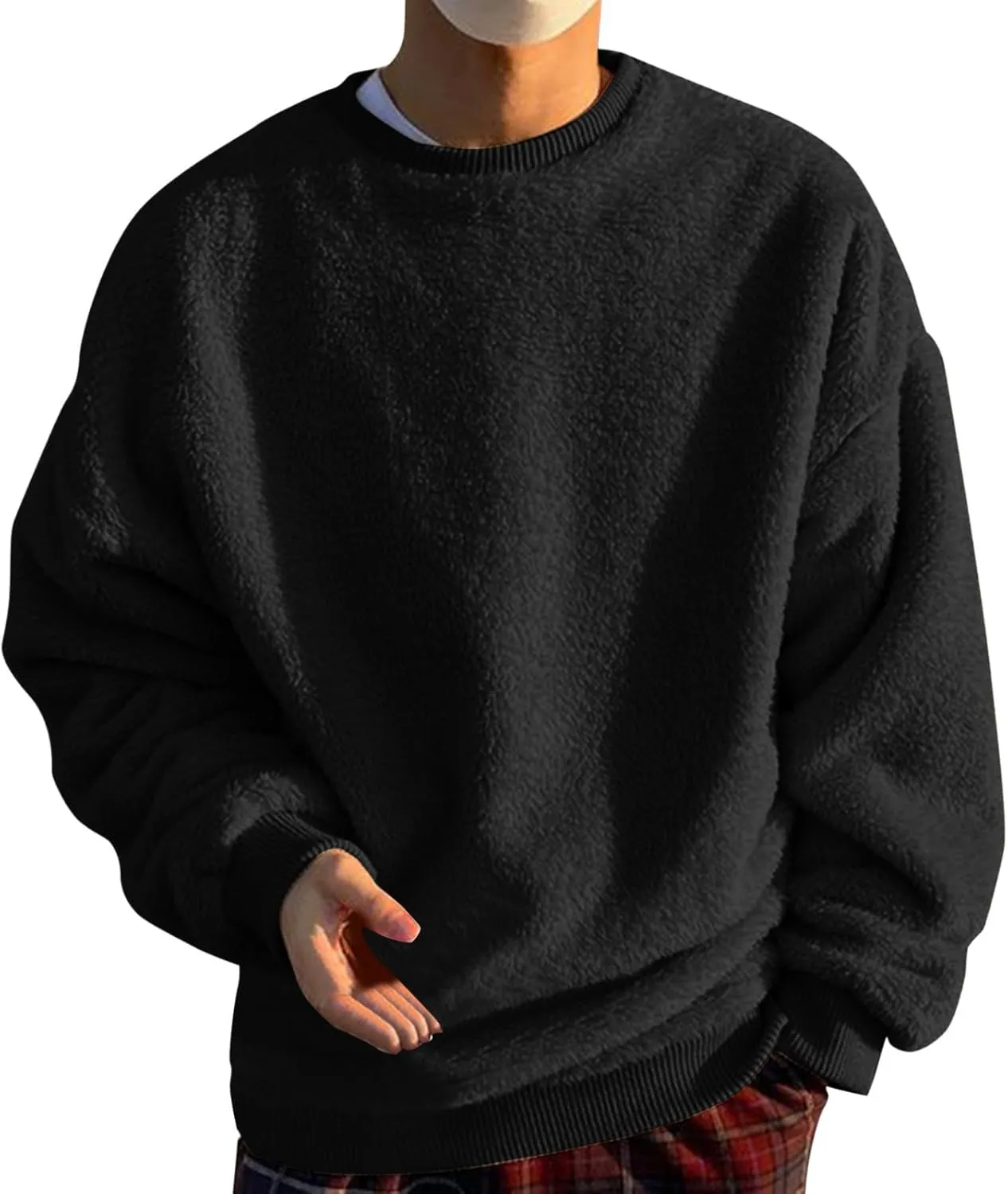Sweatshirts for Men Long Sleeve Crew Neck Solid Color Casual Basic Warmth Pullover Soft Fall Winter Fleece Trendy Sweater Top