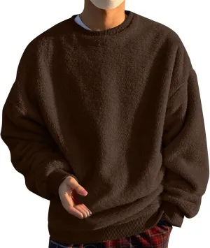 Sweatshirts for Men Long Sleeve Crew Neck Solid Color Casual Basic Warmth Pullover Soft Fall Winter Fleece Trendy Sweater Top
