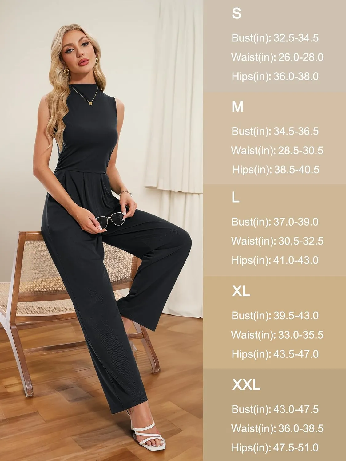 Tapata Women's Jumpsuits Dressy Casual One Piece Outfits Sleeveless Rompers Wide Leg Pants with Pockets