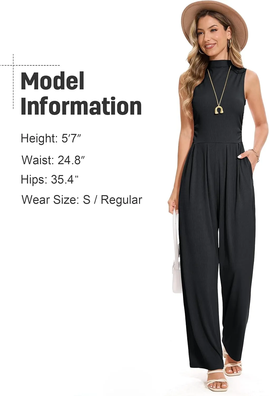 Tapata Women's Jumpsuits Dressy Casual One Piece Outfits Sleeveless Rompers Wide Leg Pants with Pockets