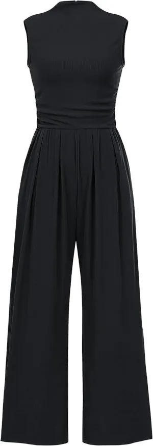 Tapata Women's Jumpsuits Dressy Casual One Piece Outfits Sleeveless Rompers Wide Leg Pants with Pockets