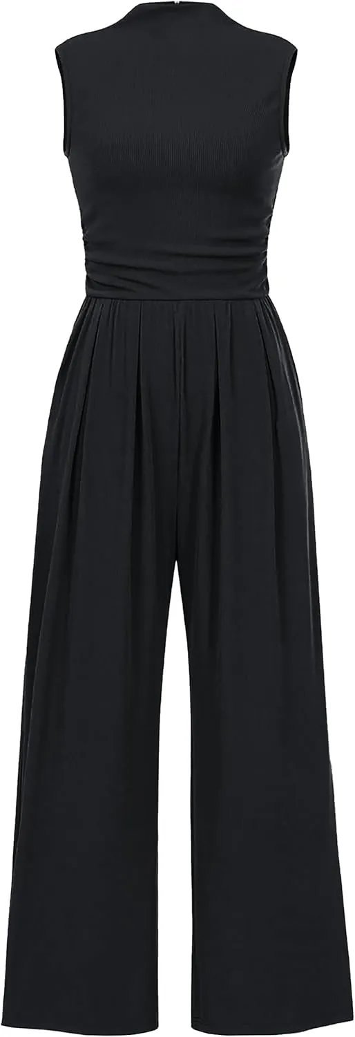 Tapata Women's Jumpsuits Dressy Casual One Piece Outfits Sleeveless Rompers Wide Leg Pants with Pockets