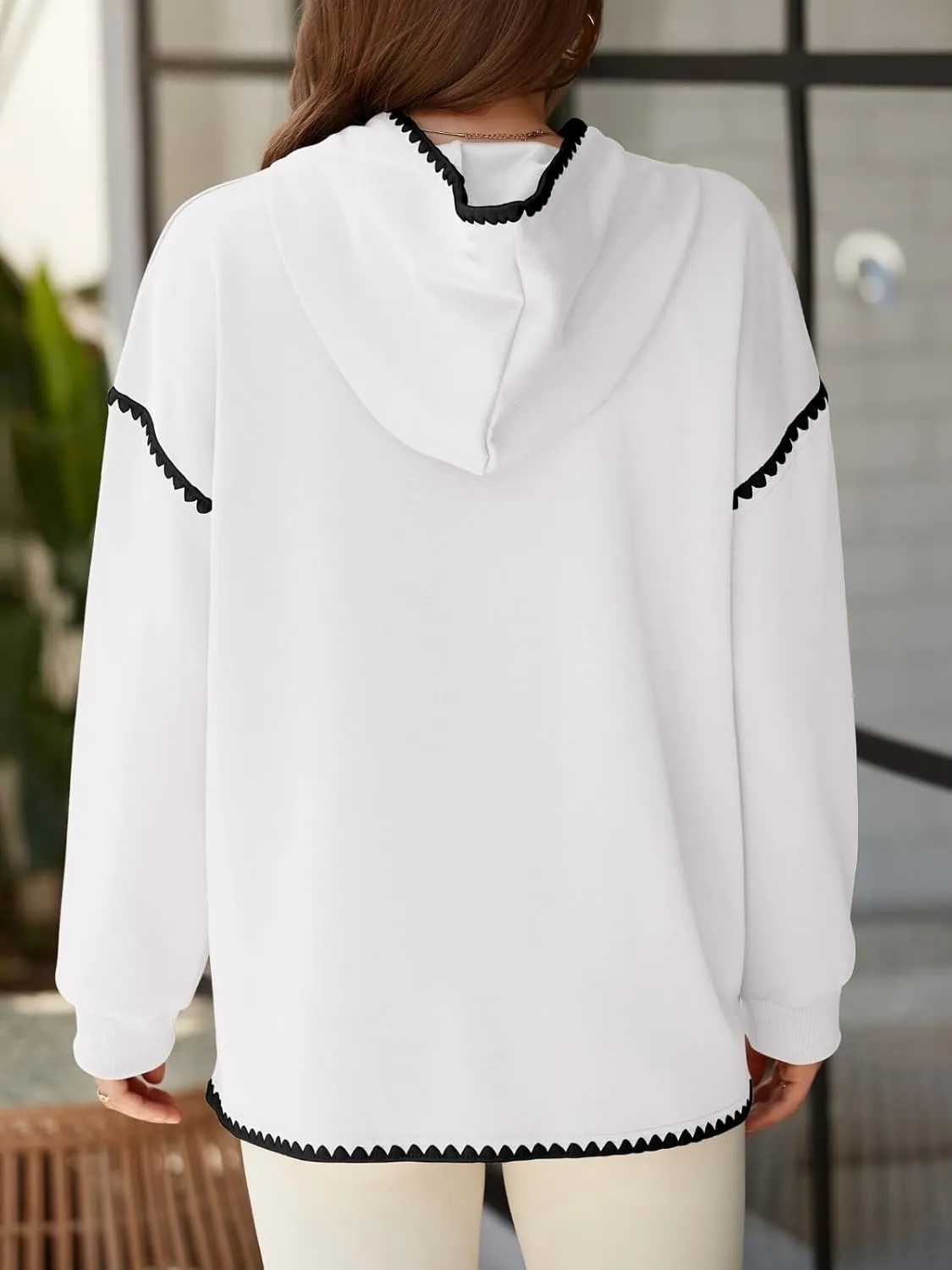 Theenkoln Womens Trendy Oversized Hoodie Long Sleeve Drop Shoulder Contrast Color Drawstring Sweatshirt Fall Fahion Pullover