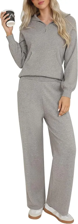 Totatuit 2 Piece Sweatsuits For Women Lounge Sets Travel Outfits Tracksuits Sweatshirt Wide Leg Sweatpants Matching Set