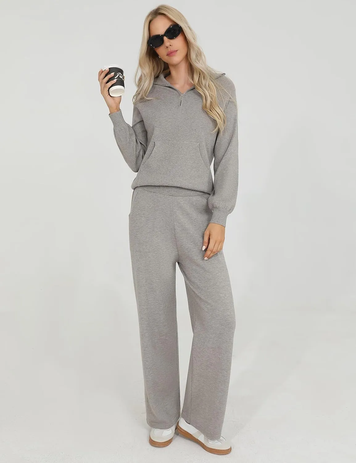 Totatuit 2 Piece Sweatsuits For Women Lounge Sets Travel Outfits Tracksuits Sweatshirt Wide Leg Sweatpants Matching Set