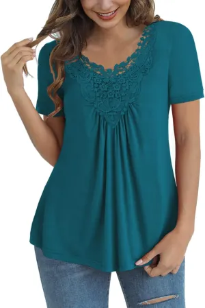 Tralilbee Women's Plus Size Tops Casual Blouse Short Sleeve Lace Crochet Tunic Tops, M-4XL