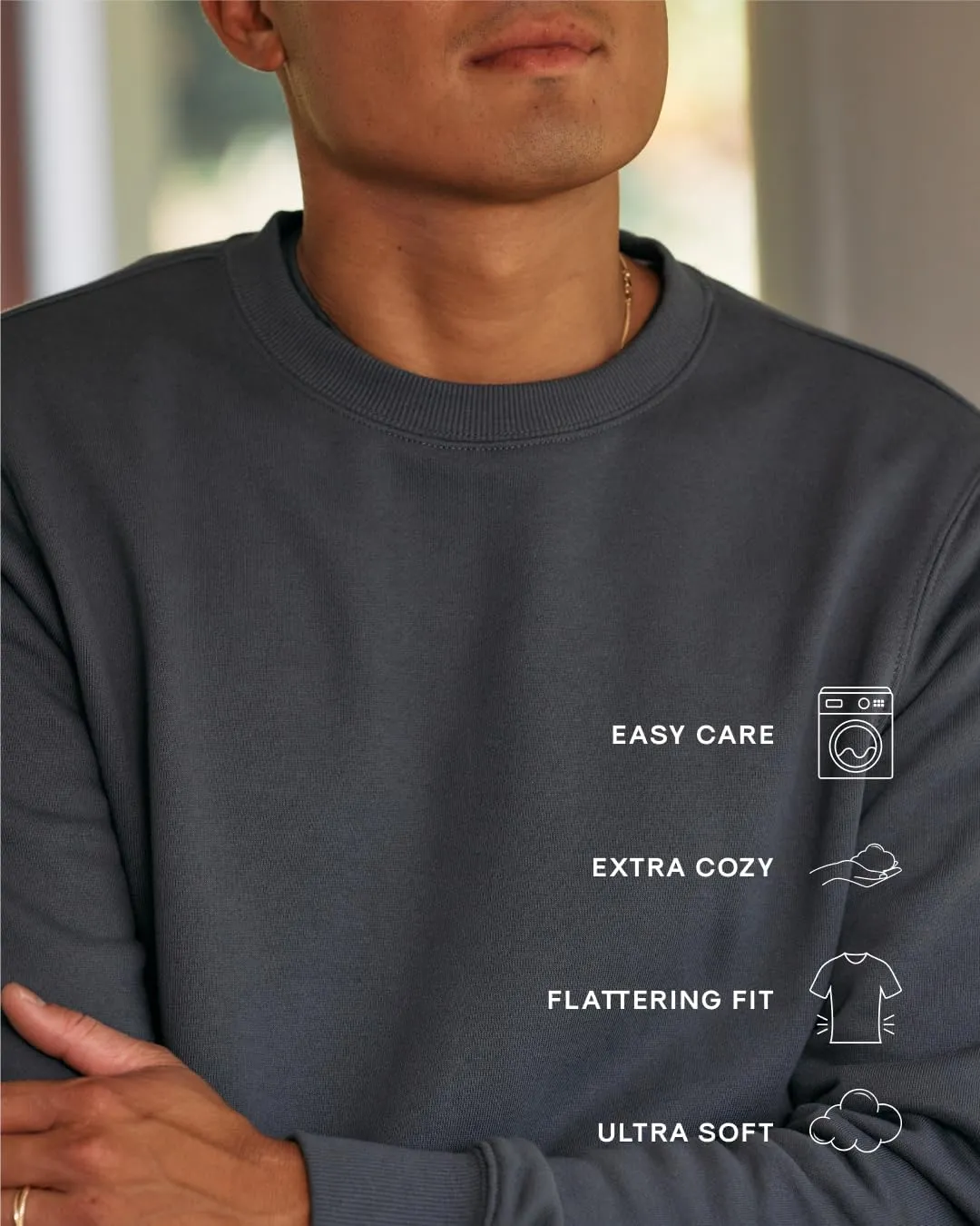 True Classic Men's Fleece Crewneck French Terry Pullover Sweatshirt, Classic Crewneck Cotton-Blend Sweater Essentials for Men