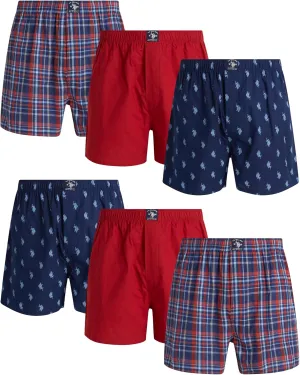 U.S. Polo Assn. Men's Underwear - Woven Boxers with Functional Fly (6 Pack)