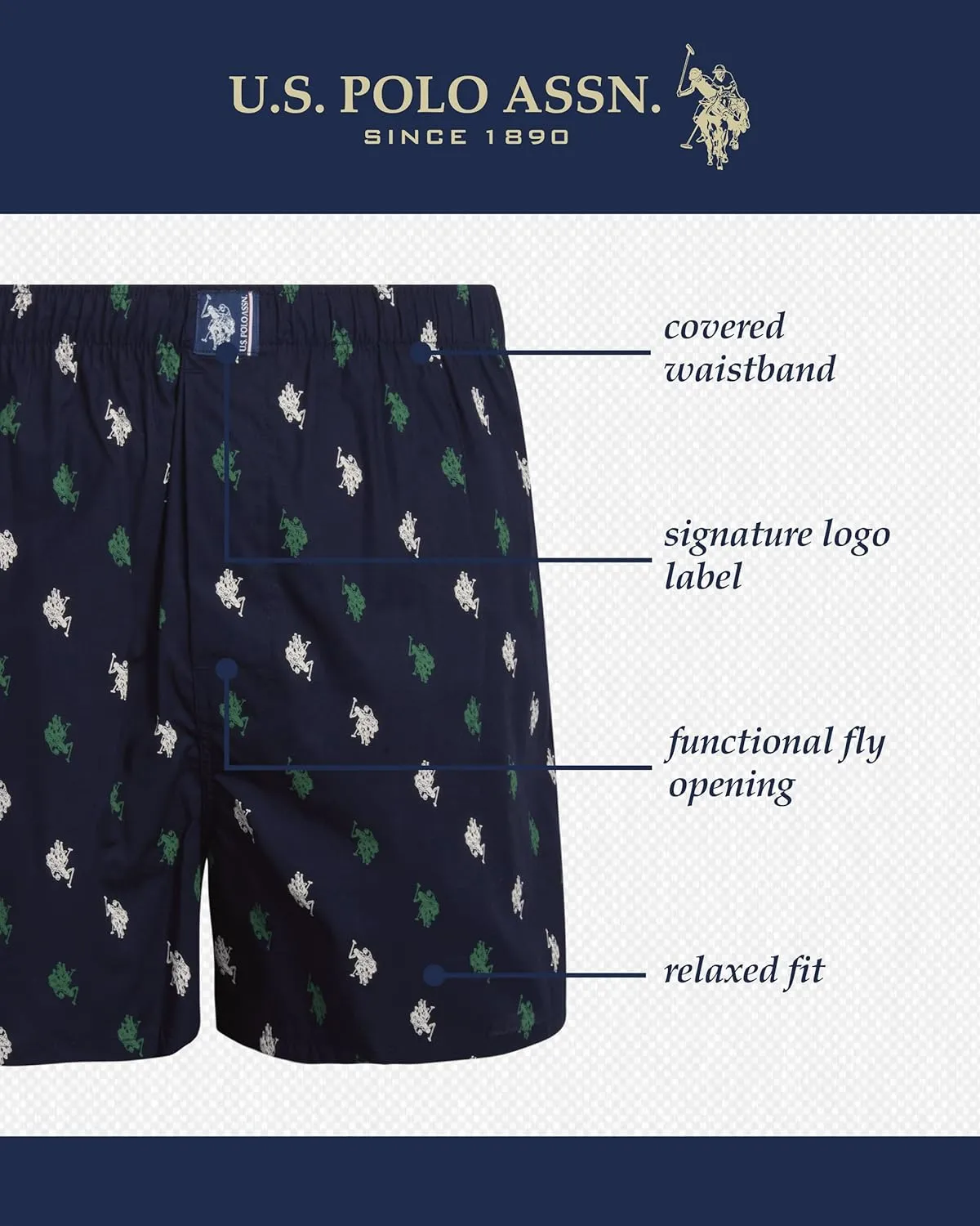 U.S. Polo Assn. Men's Underwear - Woven Boxers with Functional Fly (6 Pack)