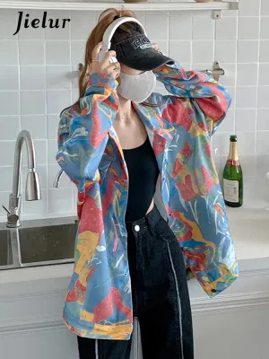 Vintage Ink Painting Cowboy Coat Women Autumn Winter New Fashion Chic Colorful Women's Jacket Ins Trend Denim Shirt S-XL
